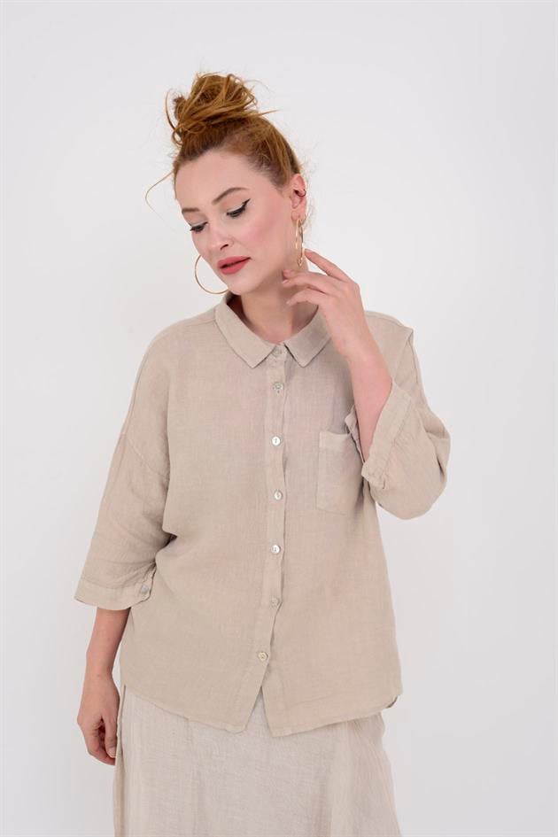 5262 HALKA DETAY KETEN GÖMLEK