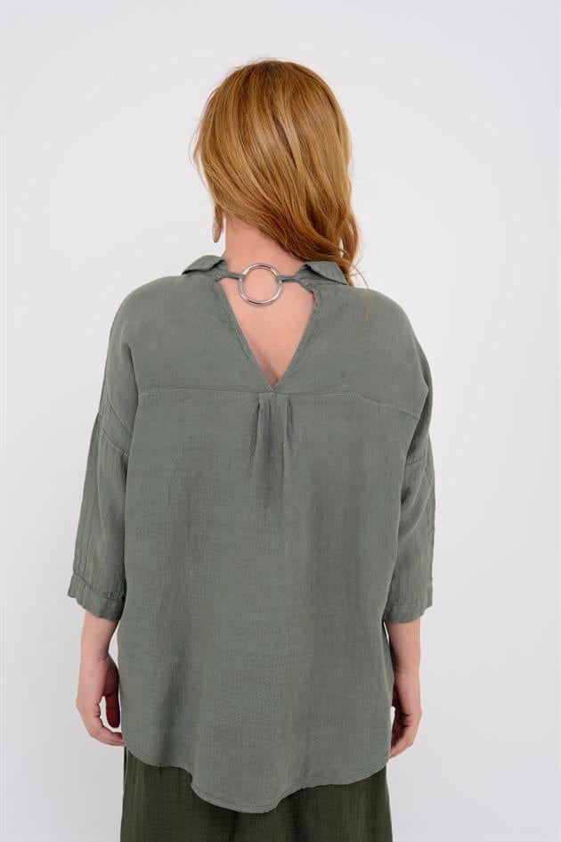 5262 HALKA DETAY KETEN GÖMLEK