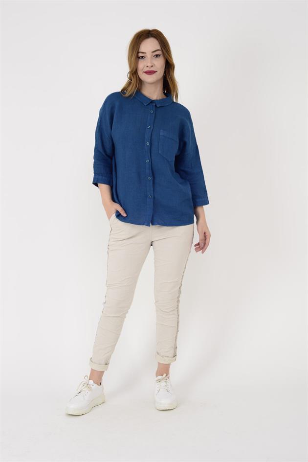 5262 HALKA DETAY KETEN GÖMLEK