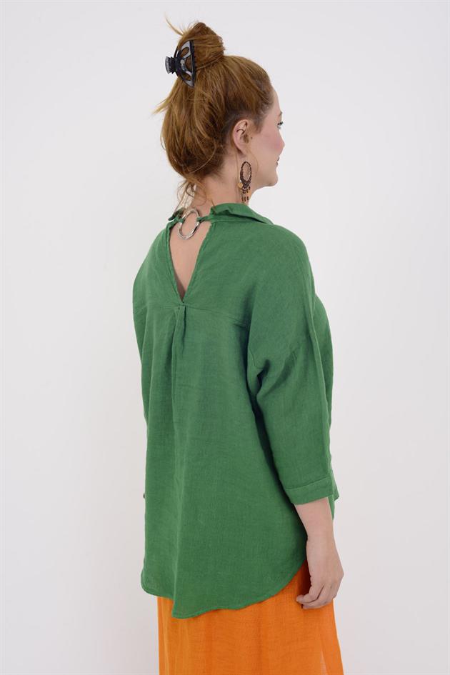 5262 HALKA DETAY KETEN GÖMLEK