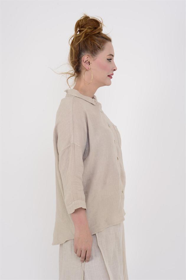 5262 HALKA DETAY KETEN GÖMLEK