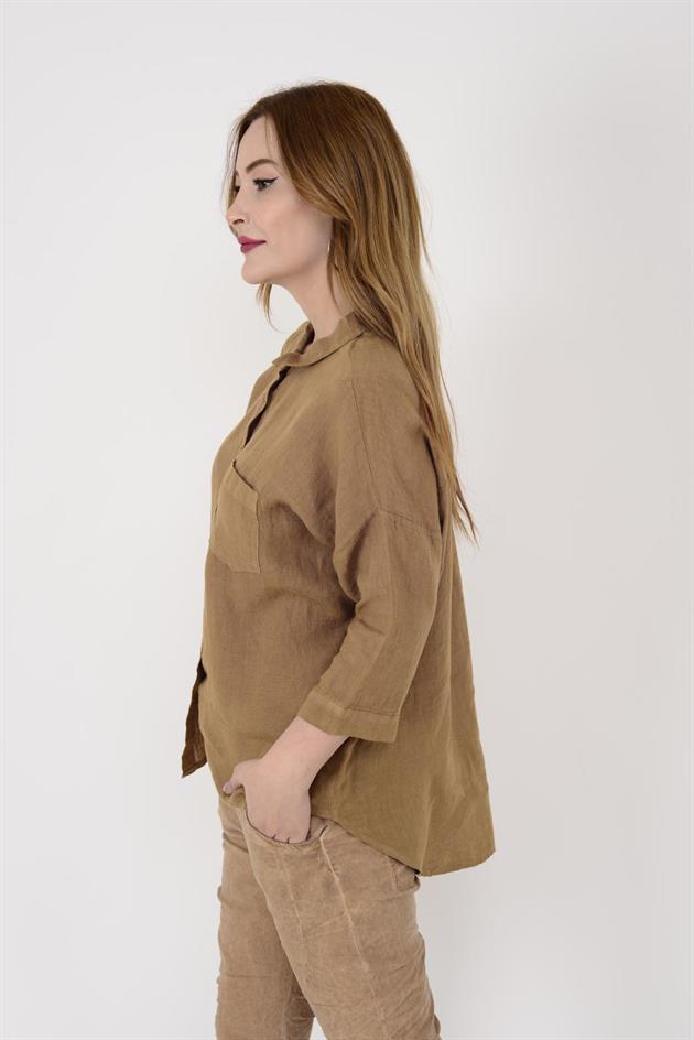 5262 HALKA DETAY KETEN GÖMLEK