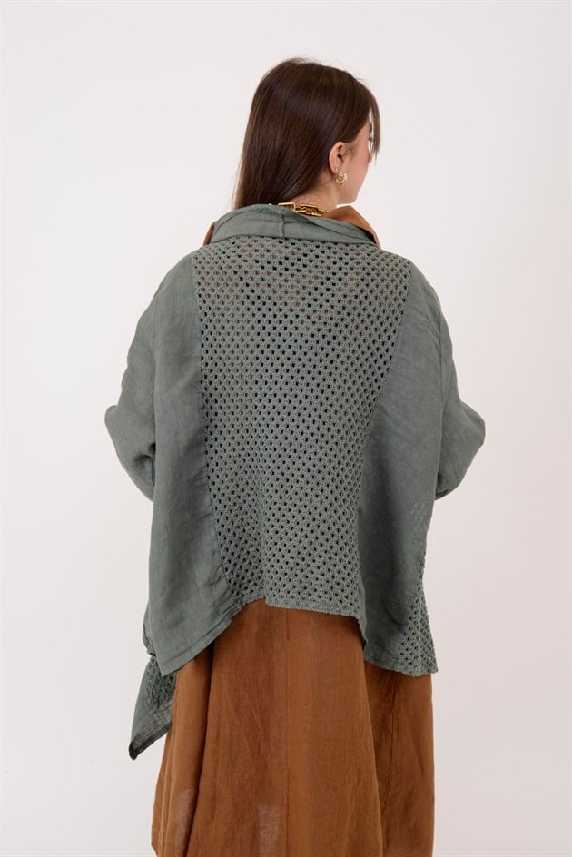 5283 AJURLU ASİMETRİK KETEN CEKET