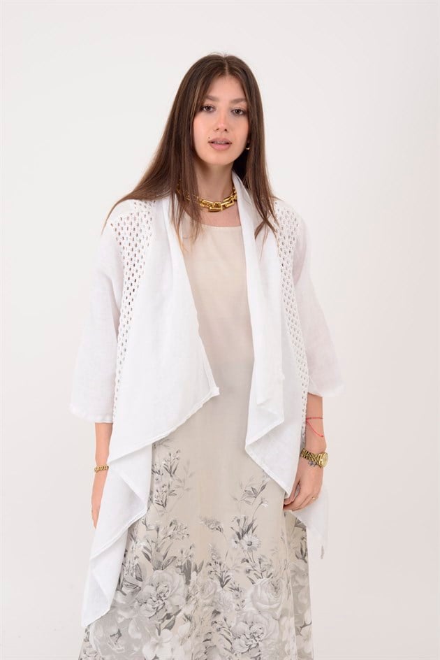 5283 AJURLU ASİMETRİK KETEN CEKET