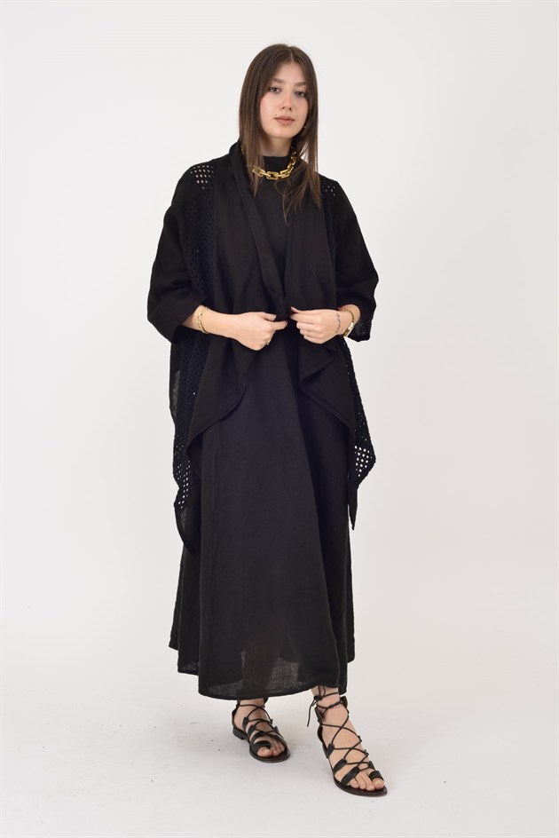 5283 AJURLU ASİMETRİK KETEN CEKET