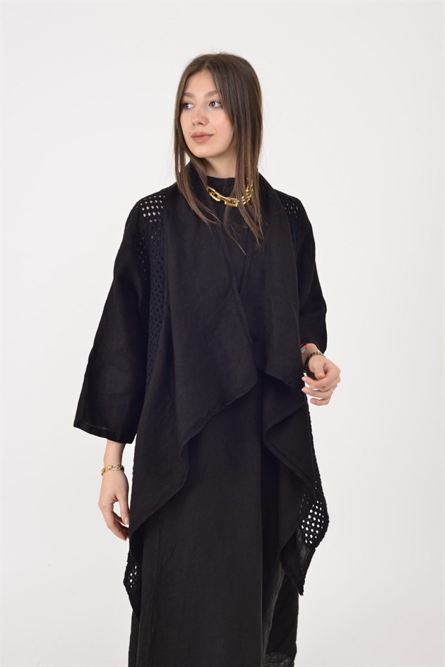 5283 AJURLU ASİMETRİK KETEN CEKET