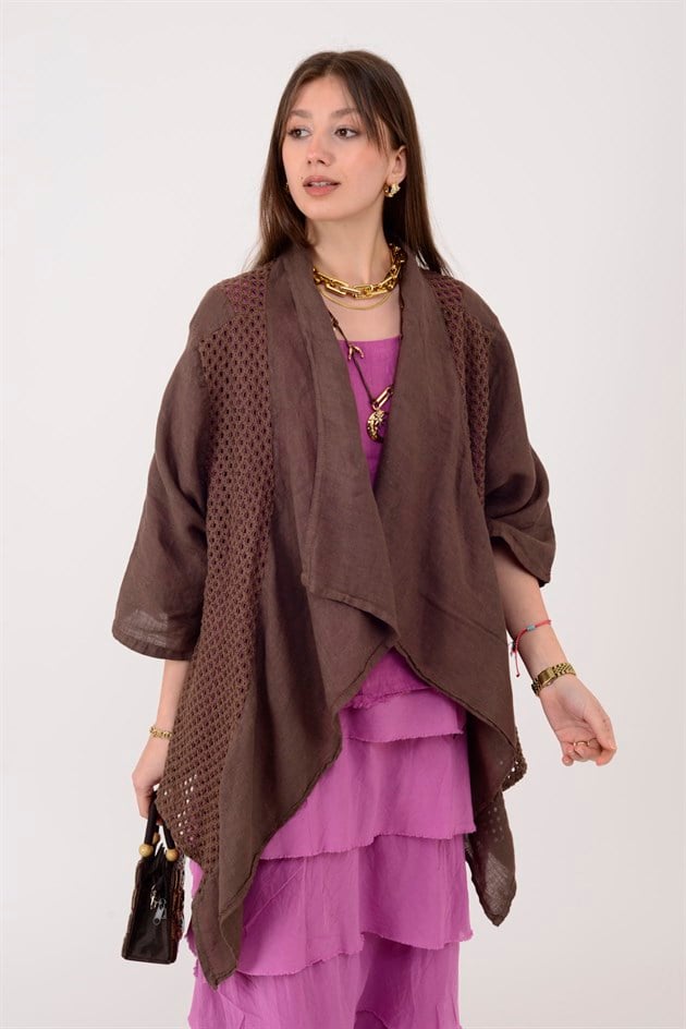 5283 AJURLU ASİMETRİK KETEN CEKET