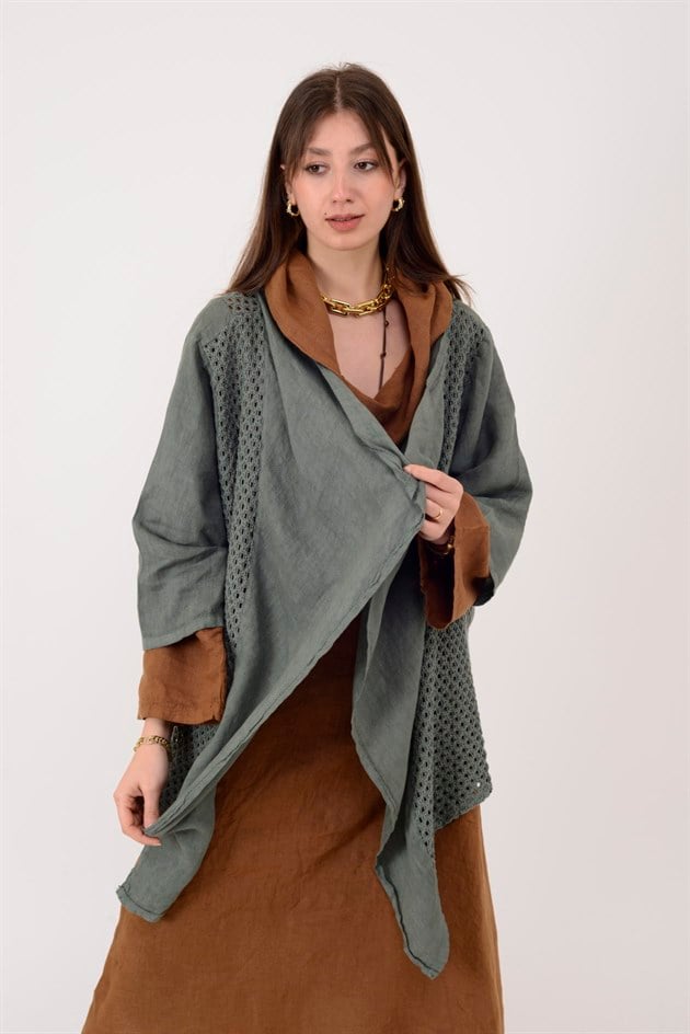 5283 AJURLU ASİMETRİK KETEN CEKET