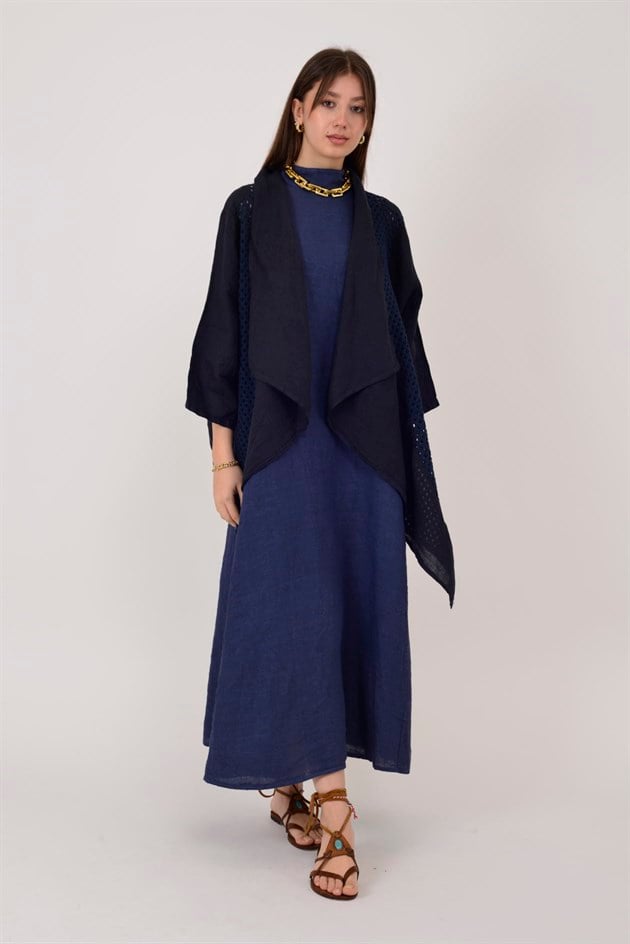 5283 AJURLU ASİMETRİK KETEN CEKET