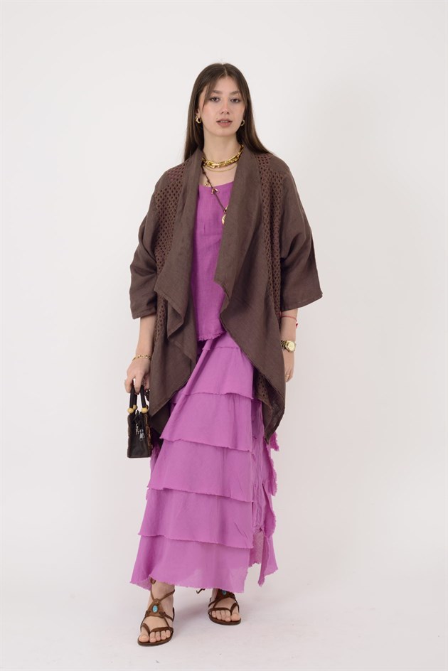 5283 AJURLU ASİMETRİK KETEN CEKET