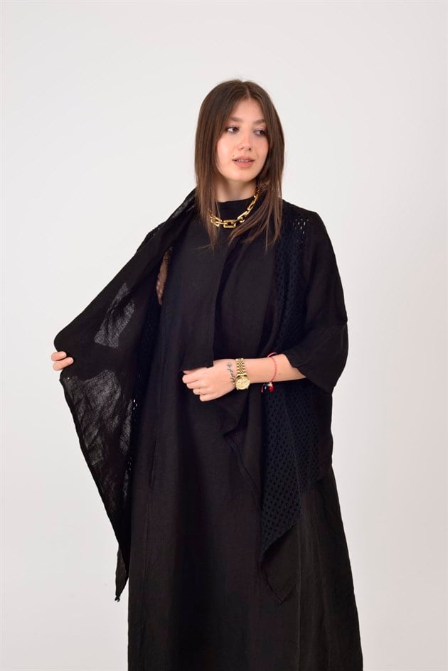 5283 AJURLU ASİMETRİK KETEN CEKET