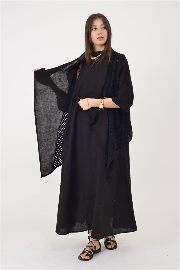 5283 AJURLU ASİMETRİK KETEN CEKET