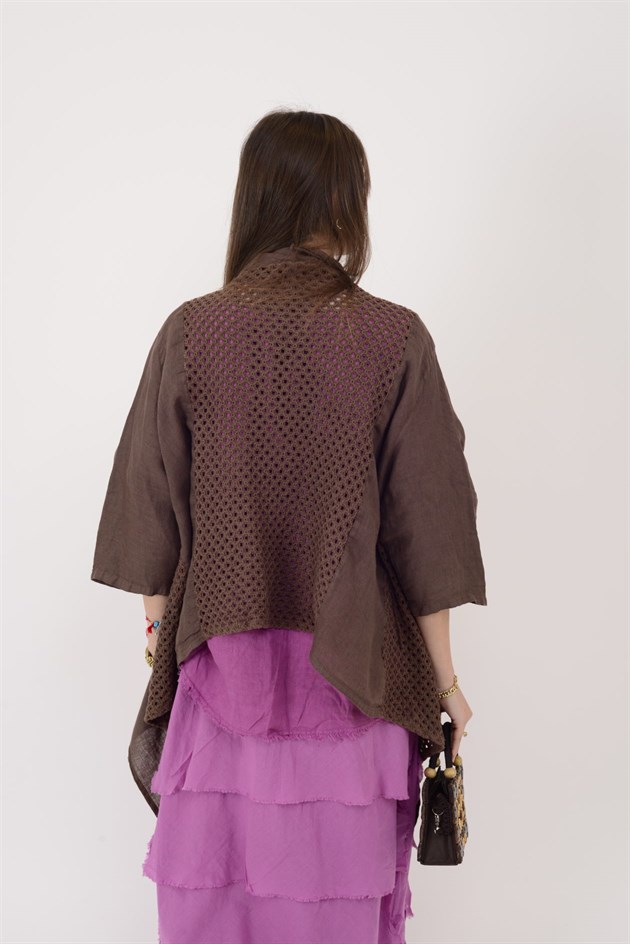 5283 AJURLU ASİMETRİK KETEN CEKET