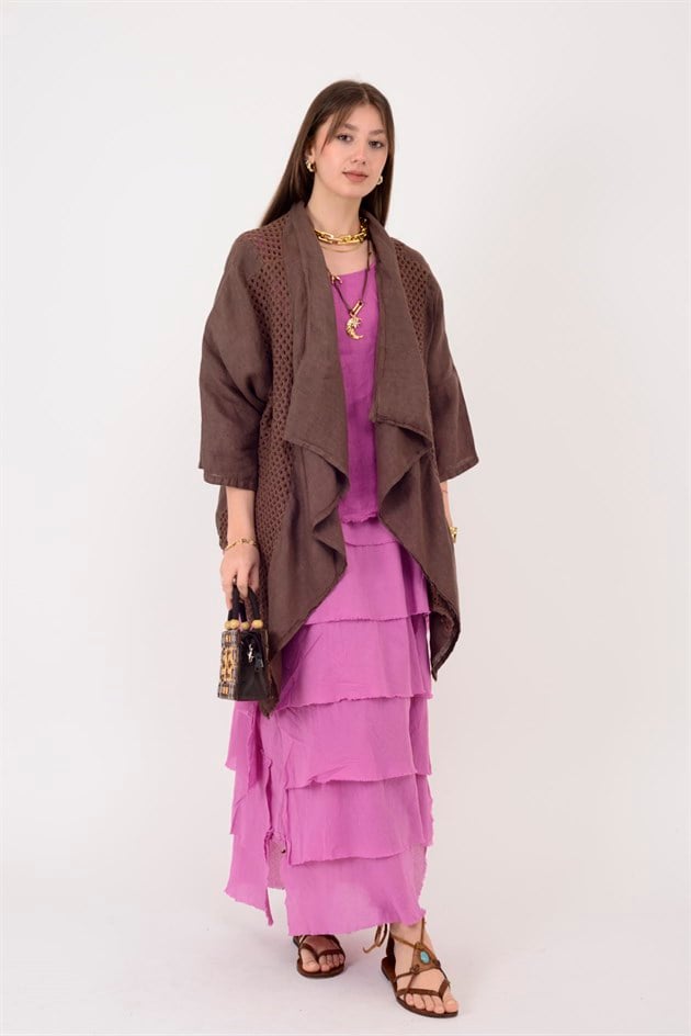 5283 AJURLU ASİMETRİK KETEN CEKET