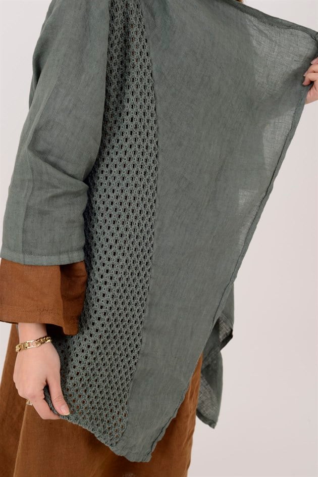 5283 AJURLU ASİMETRİK KETEN CEKET