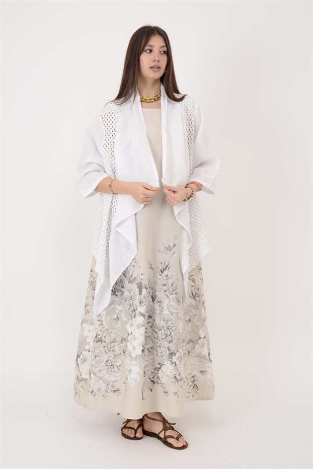 5283 AJURLU ASİMETRİK KETEN CEKET