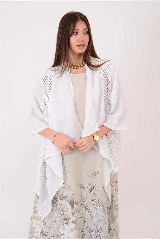 5283 AJURLU ASİMETRİK KETEN CEKET