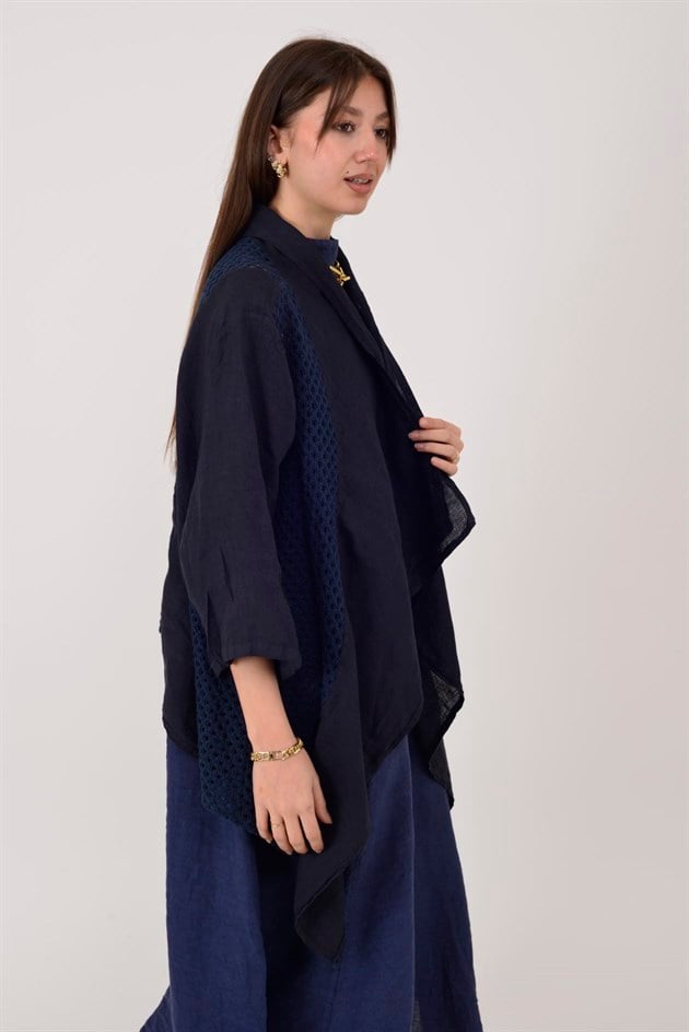 5283 AJURLU ASİMETRİK KETEN CEKET