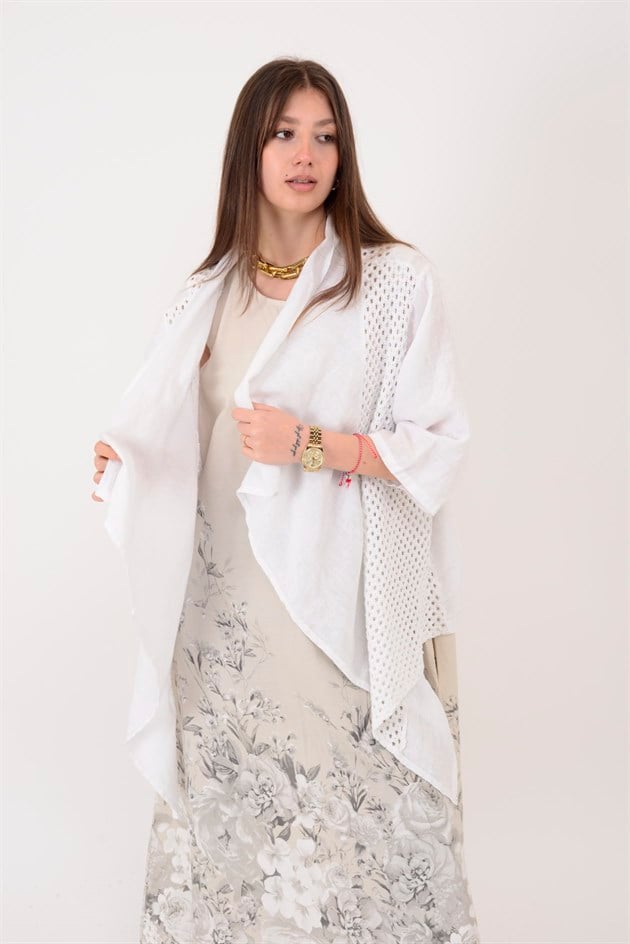 5283 AJURLU ASİMETRİK KETEN CEKET