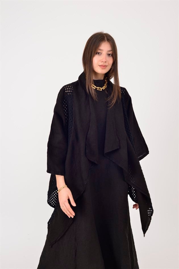 5283 AJURLU ASİMETRİK KETEN CEKET