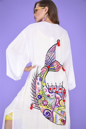 552 BALIK DESEN PUL VE PONPON İŞLEMELİ KİMONO