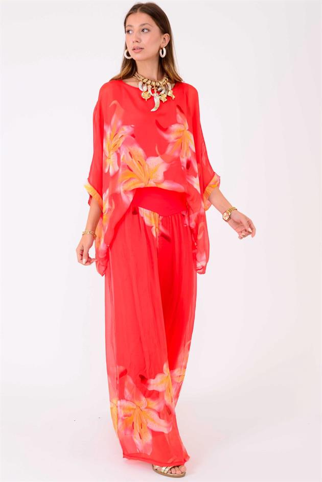 5687 ZAMBAK DESENLİ İPEK TAKIM