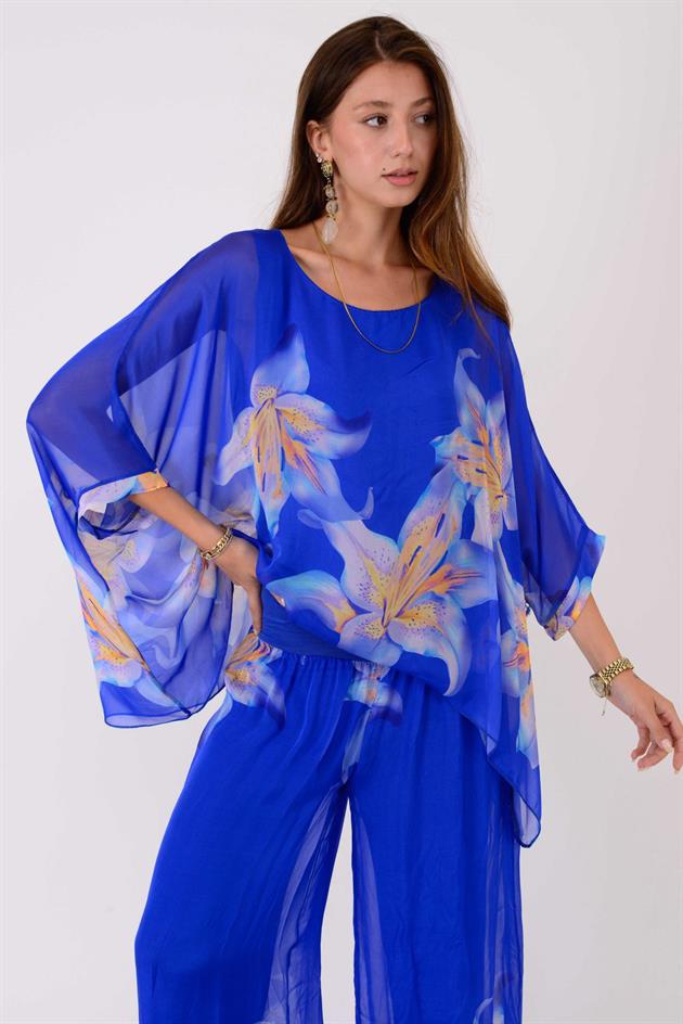 5687 ZAMBAK DESENLİ İPEK TAKIM