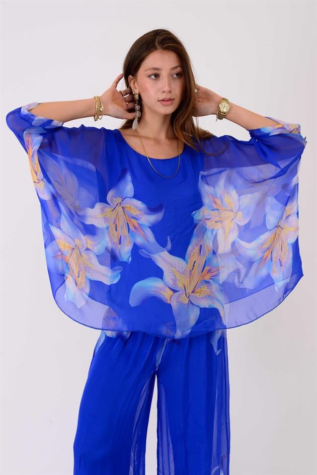 5687 ZAMBAK DESENLİ İPEK TAKIM