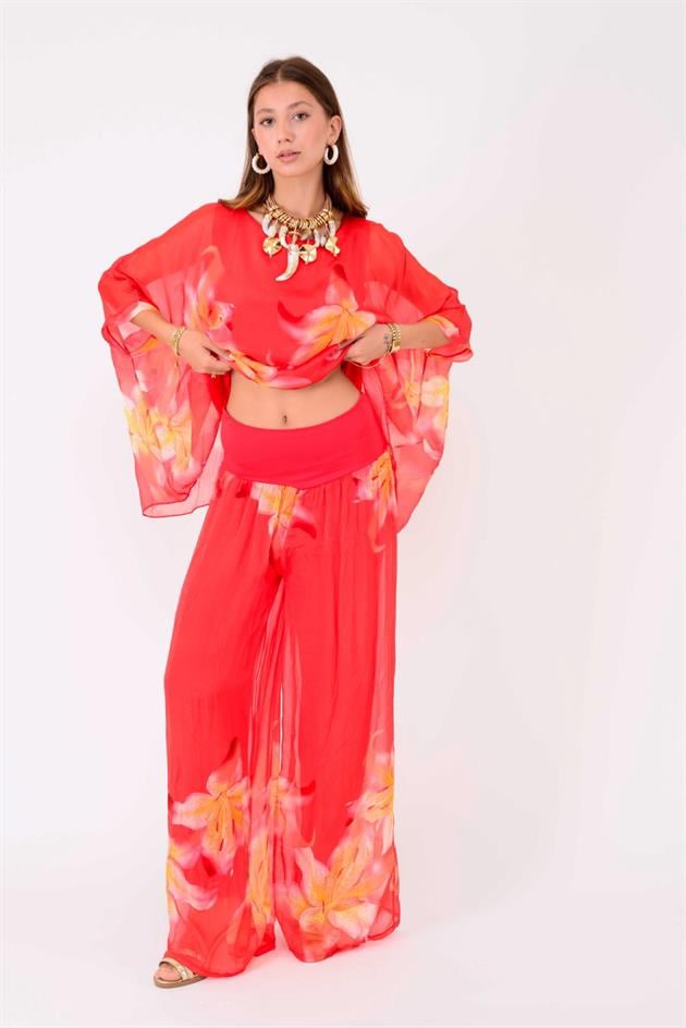 5687 ZAMBAK DESENLİ İPEK TAKIM