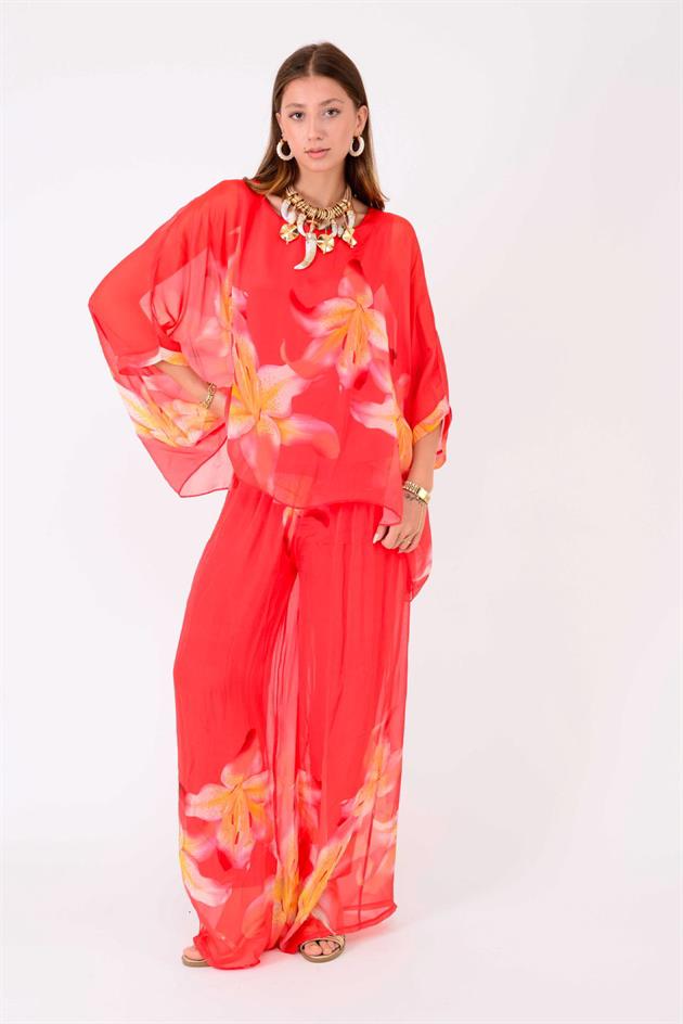 5687 ZAMBAK DESENLİ İPEK TAKIM