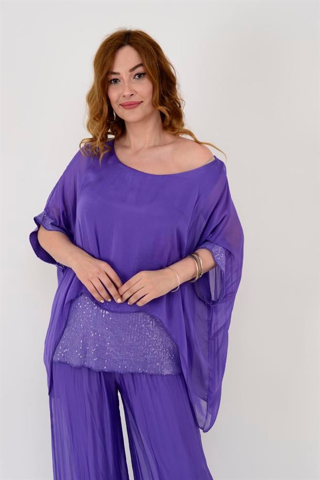 5835 PAYET DETAYLI İPEK BLUZ