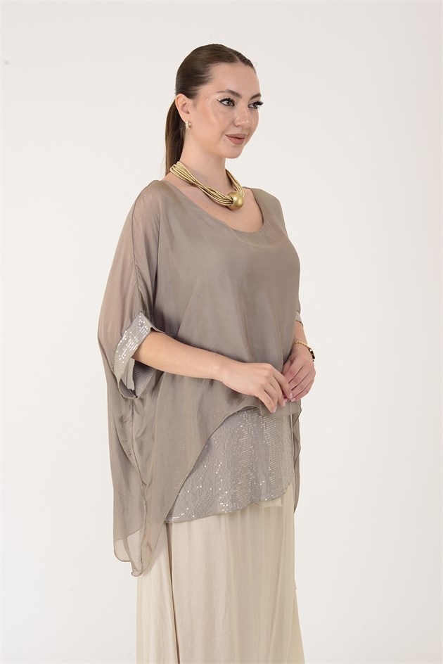 5835 PAYET DETAYLI İPEK BLUZ