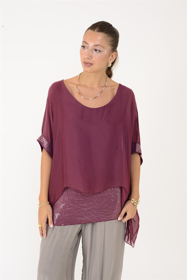 5835 PAYET DETAYLI İPEK BLUZ
