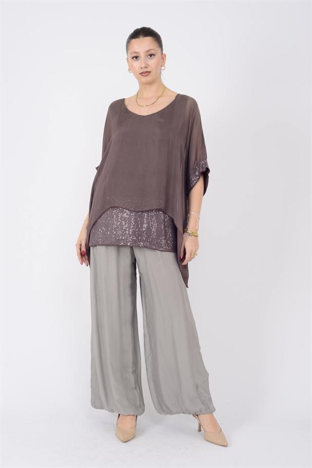 5835 PAYET DETAYLI İPEK BLUZ