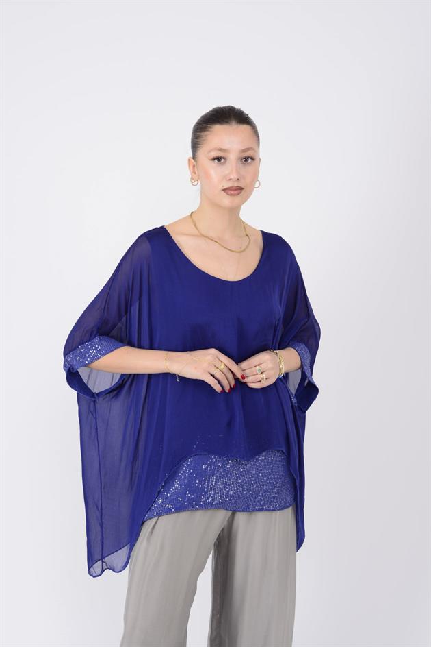 5835 PAYET DETAYLI İPEK BLUZ