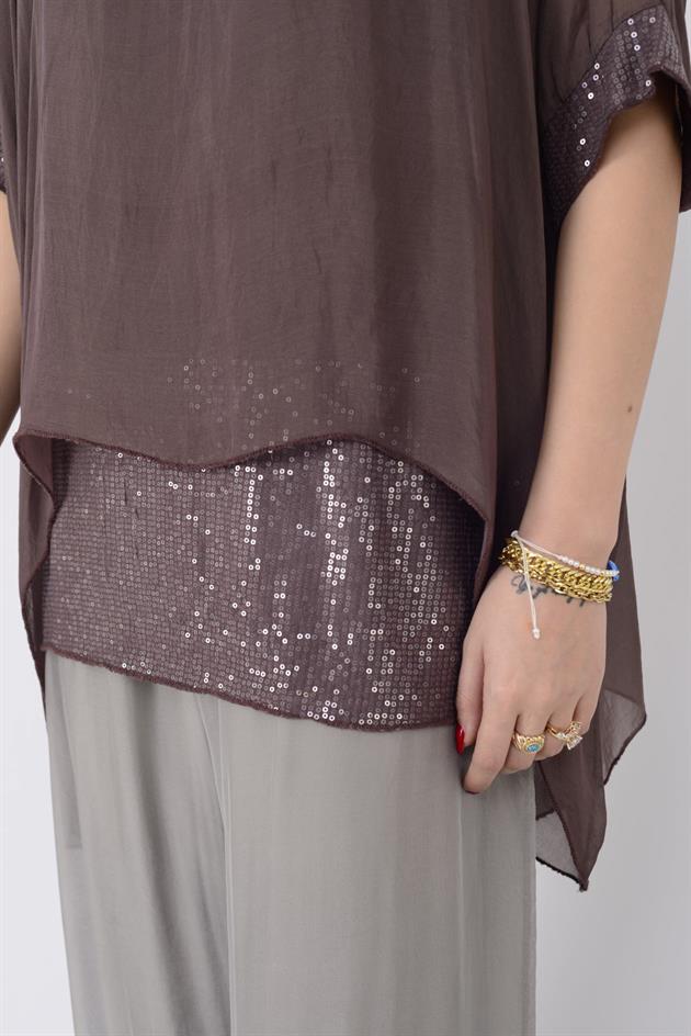 5835 PAYET DETAYLI İPEK BLUZ