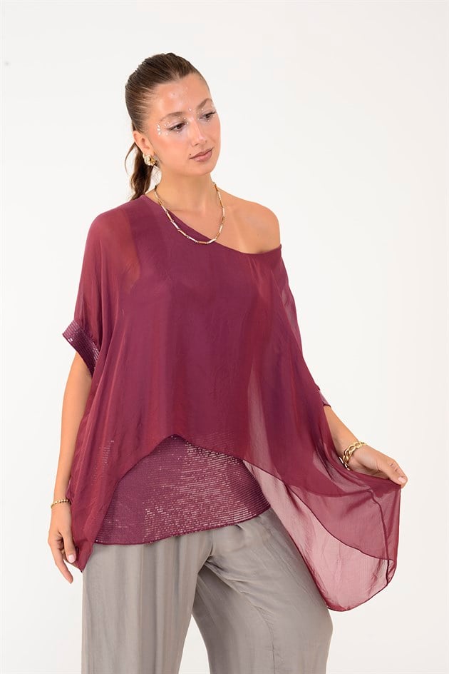 5835 PAYET DETAYLI İPEK BLUZ