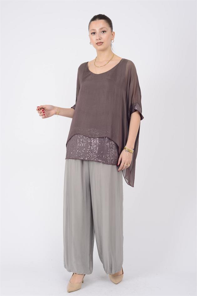 5835 PAYET DETAYLI İPEK BLUZ