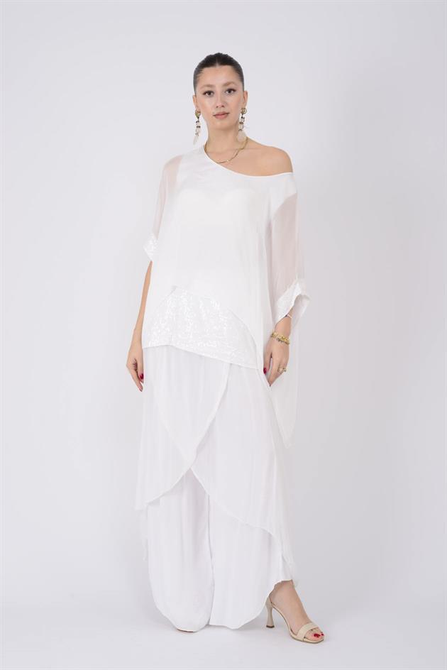 5835 PAYET DETAYLI İPEK BLUZ