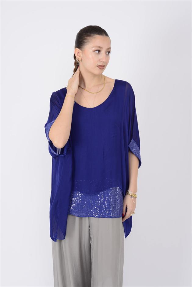 5835 PAYET DETAYLI İPEK BLUZ