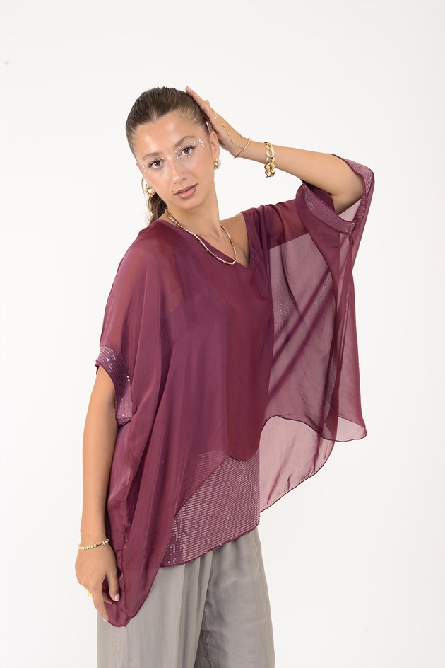 5835 PAYET DETAYLI İPEK BLUZ