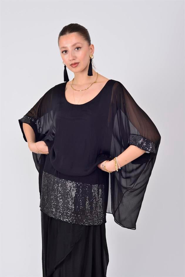 5835 PAYET DETAYLI İPEK BLUZ