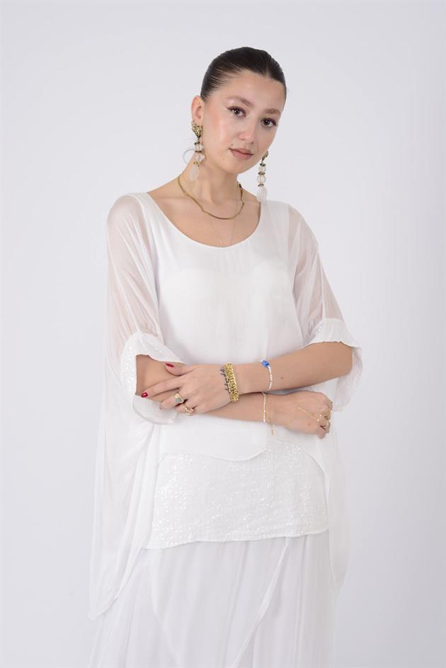 5835 PAYET DETAYLI İPEK BLUZ