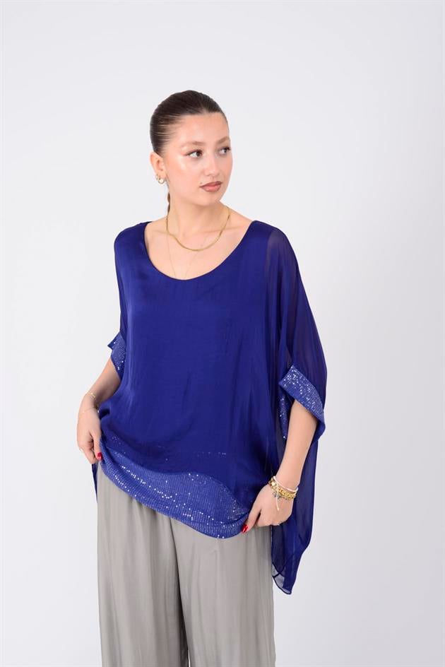 5835 PAYET DETAYLI İPEK BLUZ
