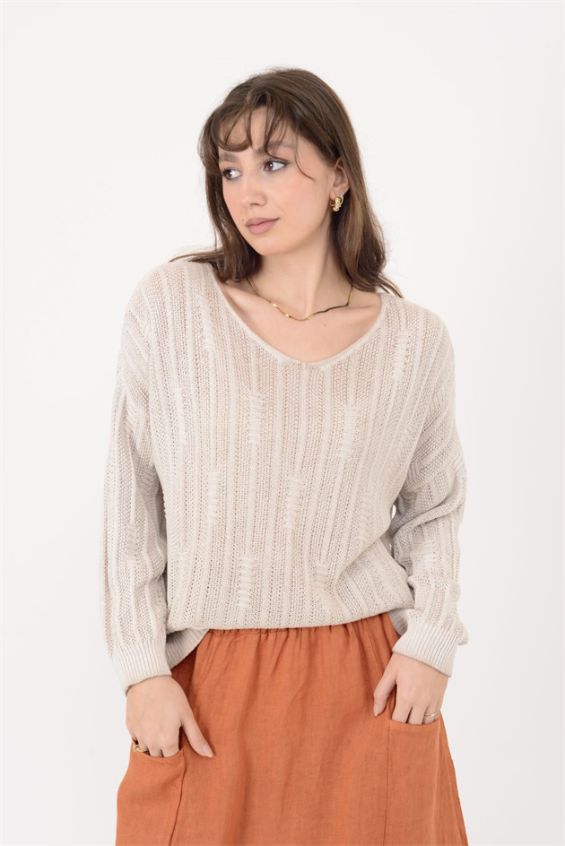 6046 V YAKA MERSERİZE BLUZ