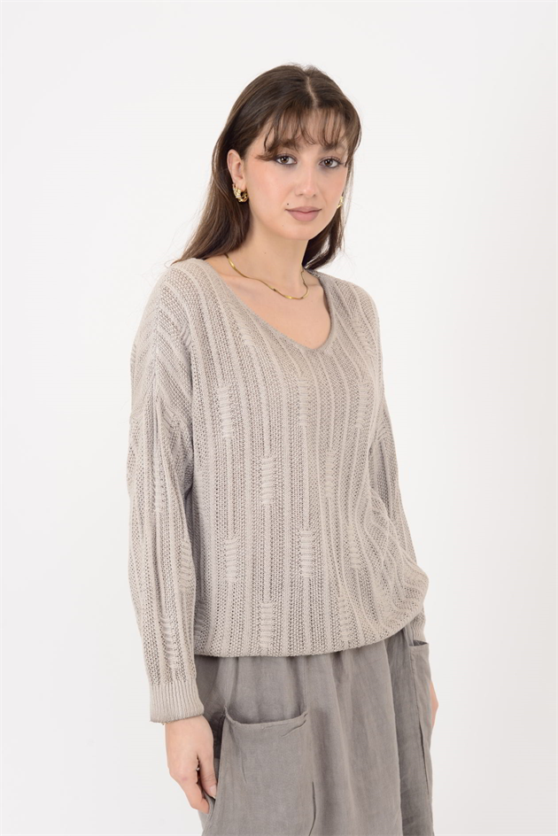 6046 V YAKA MERSERİZE BLUZ