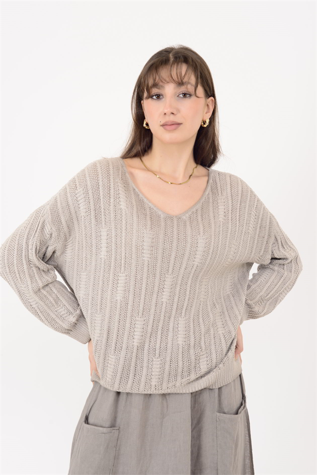 6046 V YAKA MERSERİZE BLUZ
