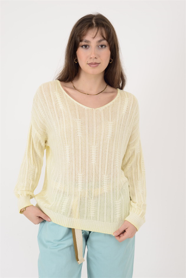 6046 V YAKA MERSERİZE BLUZ