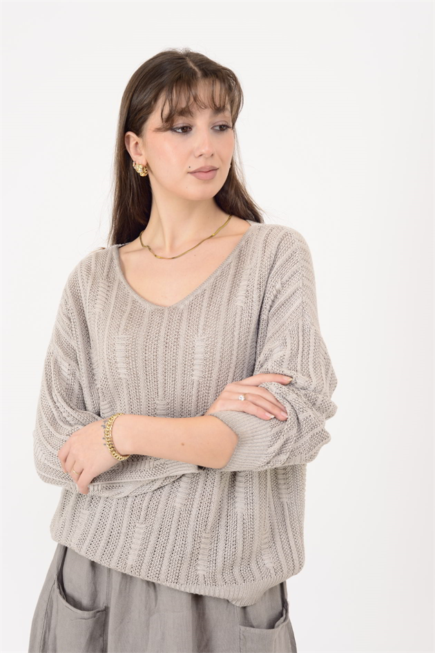 6046 V YAKA MERSERİZE BLUZ