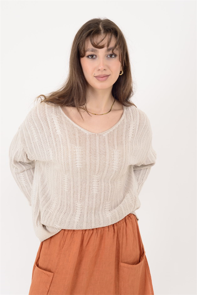 6046 V YAKA MERSERİZE BLUZ